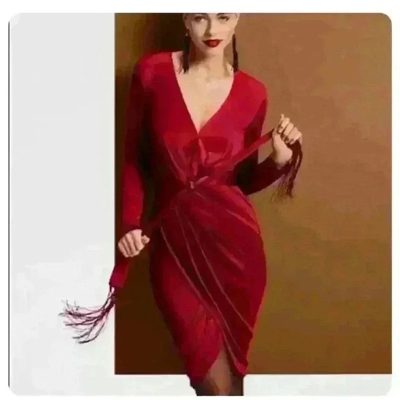 Altuzarra Target Burgundy Red Drape Wrap Dress Size Medium With Fringe Belt - Picture 10 of 10
